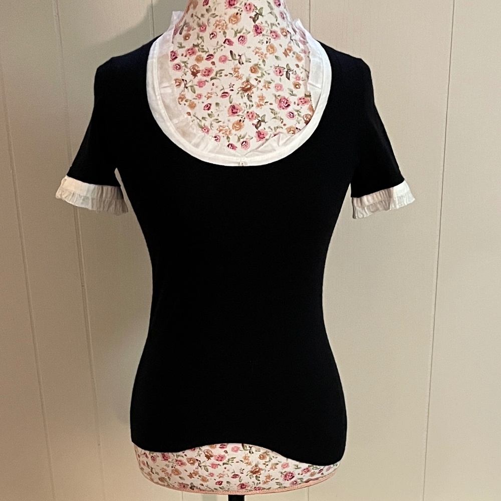 EUC Theory Short Sleeve Black Sweater with Ruffle Detail. Sz. S